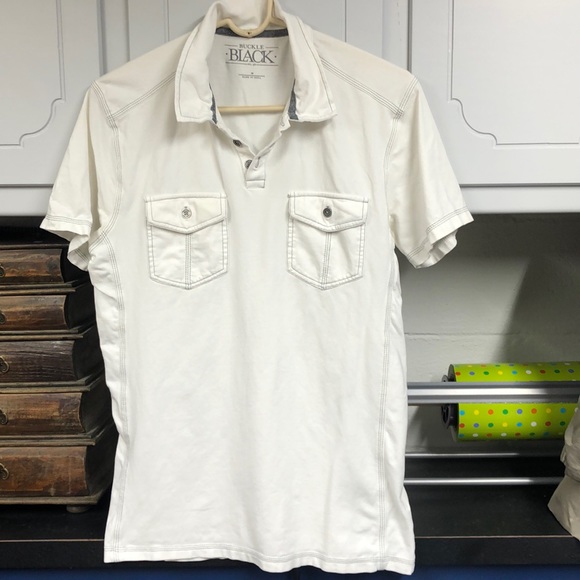 Buckle Black #48 white polo style 3 buttons - Picture 1 of 4